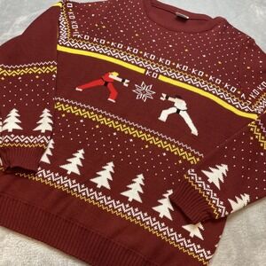 Numskull  Mens Fighter Ken vs Ryu Ugly Christmas Sweater Size XL Red Holiday